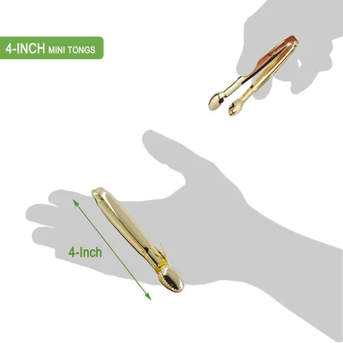Miniatura 4 de HINMAY Pinzas para servir chapadas en oro de 4 pulgadas, pinzas de cubo de azúcar de acero inoxidable, minipinzas para hielo, juego de 4