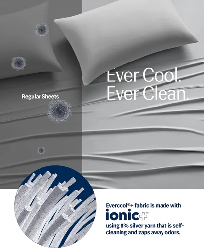 Miniatura 3 de REST® Evercool®+ Juego de sábanas básico, tamaño King, gris claro, sábanas transpirables para personas que duermen con calor y sudores nocturnos