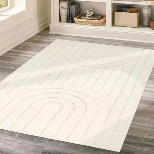Miniatura 8 de LEEVAN - Alfombra de camino estilo bohemio lavable 2 x 5 pies, tejida en color beige, de algodón para cocina rústica con borlas, alfombra de acento