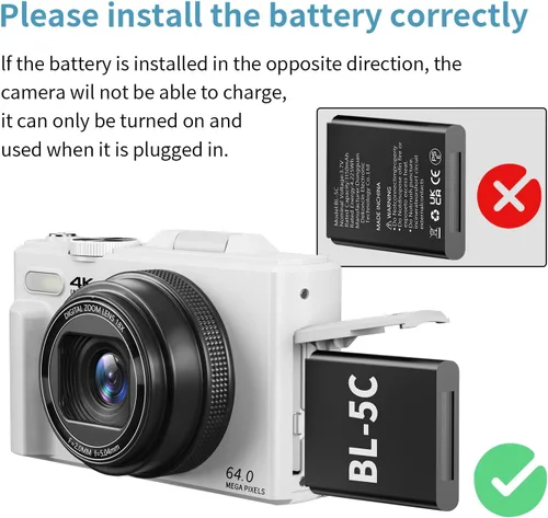 Miniatura 5 de Cámara Digital 4K para Fotografía, Cámara de Vlogging de 64MP para YouTube con Pantalla Abatible de 3" 180°, Cámara Point and Shoot con Zoom Digital