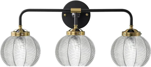 Miniatura 14 de Lámpara de tocador de baño de 3 luces, luz negra de montaje en pared con pantalla de vidrio verde, aplique de pared de mediados de siglo, lámpara