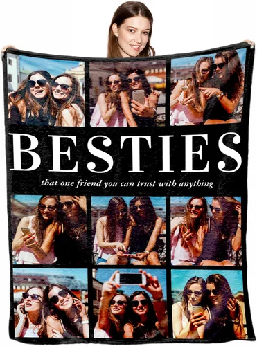 Manta de Fotos Personalizada para Amigos BFF Navidad, Manta de Cama Personalizada con Collage de 9 Fotos para Mamá Papá Fotos Familiares Multi 02