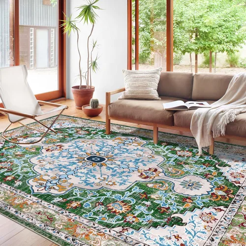 Miniatura 45 de U'Artlines Alfombra de Área Bohemia Lavable, 2x3 Pequeña Suave Antideslizante Vintage Felpudo para Puerta Frontal Interior Alfombra Verde