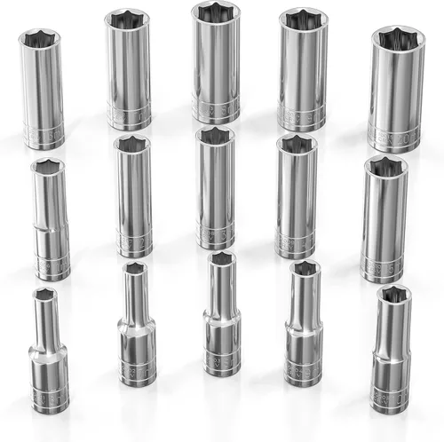 Miniatura 20 de Olsa Tools Juego de llaves profundas SAE - 1/4 pulgadas, 13 piezas - 6 puntas cromadas de 1/8" a 5/8" y tamaños sin saltos - Juego de llaves de vaso