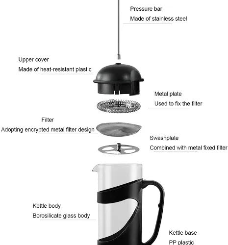 Miniatura 2 de YUANBOO Cafetera de prensa francesa, vidrio de prensa francesa de 20 onzas, prensa de café de vidrio borosilicato grueso con 3 pantallas de filtro