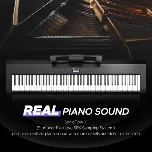 Miniatura 3 de Starfavor Piano digital con peso completo de 88 teclas, teclado de piano eléctrico para principiantes, altavoces duales de 30 W, acción de martillo