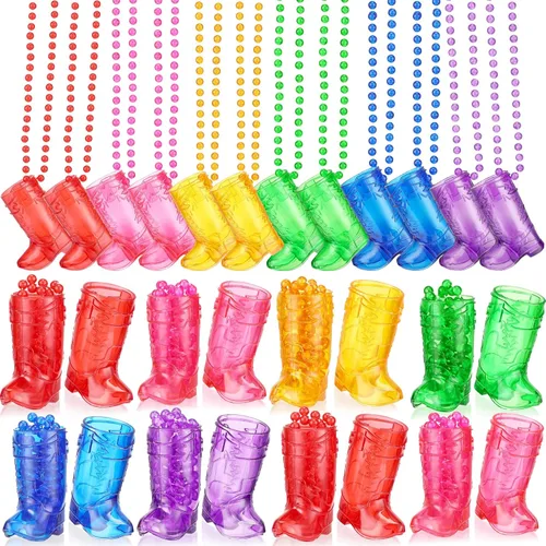 Miniatura 8 de Sieral 12 piezas de vasos de chupito de bota en collar con cuentas, vaso de chupito de vaquera de plástico, collar de vaso de chupito para novia