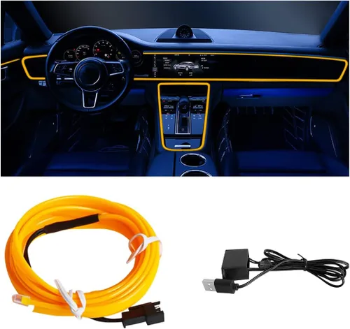 Miniatura 10 de Tira de luces LED de cable EL, tira de luz de neón automática USB de 10 pies/3M con borde de costura, kits de iluminación ambiental