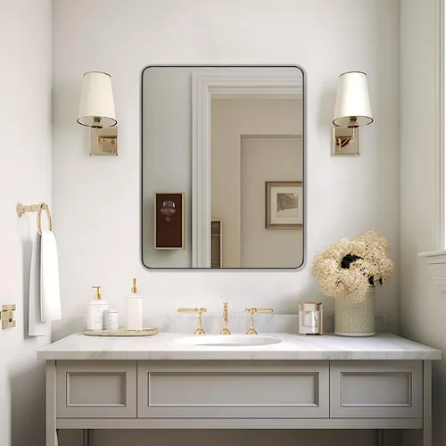 Miniatura 42 de ANDY STAR Espejo de baño negro de 24 x 30 pulgadas, espejos de tocador de baño negros para pared, espejo rectangular redondeado para fregadero