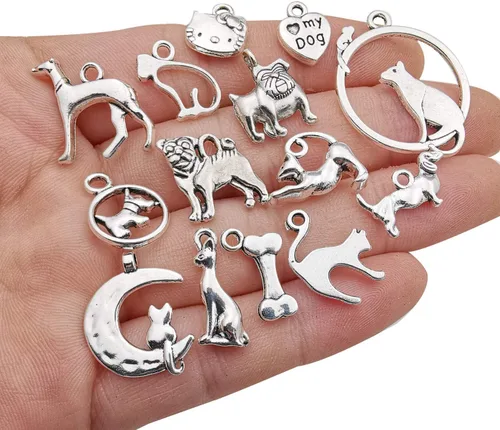 Miniatura 2 de Suministros de manualidades de 3.53 oz (80 unidades) de plata antigua, animales, gatos, perros, mascotas, colgantes para manualidades, accesorios