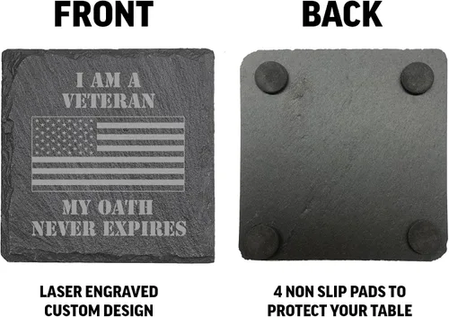 Miniatura 4 de Rogue River Tactical Slate Coaster 4 Back Gift Set Patriótico Bandera de Estados Unidos Juego de posavasos Regalo de Estados Unidos Veterano