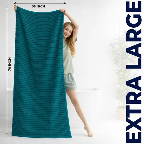 Miniatura 12 de DAN RIVER Paquete de 2 sábanas de baño de 35x70 pulgadas, sábanas de baño jumbo acanaladas para adultos, toallas grandes gruesas y absorbentes