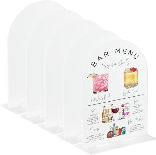 Miniatura 11 de Letrero acrílico negro de arco de 4x6 pulgadas con soporte Juego de 10 letreros acrílicos arqueados en blanco con base para números de mesa