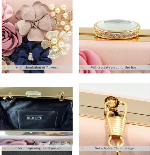 Miniatura 4 de Milisente - Bolso tipo clutch de diseño floral, bolso de noche para mujer, para novias, bodas