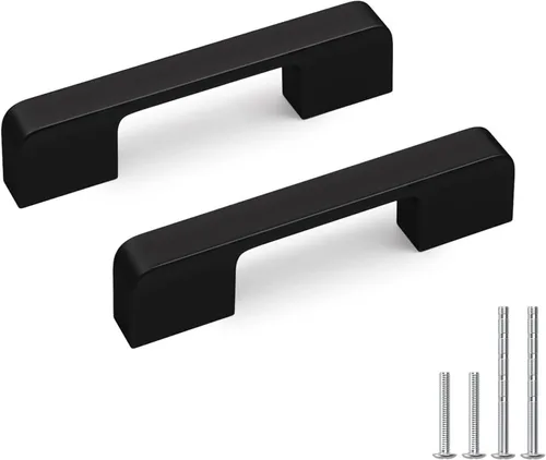 Miniatura 25 de Paquete de 5 tiradores para gabinete de 3–3/4 pulgadas, color negro mate, manijas negras para cajones, manijas para alacena de cocina, herrajes