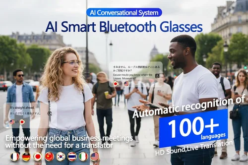 Miniatura 5 de Lentes inteligentes AI con gafas de seguridad Bluetooth para el trabajo cara a cara, lentes de traducción Bluetooth inalámbricos y traducción