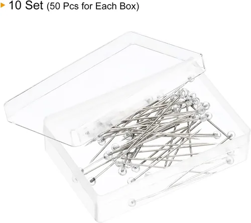 Miniatura 3 de PATIKIL Alfileres de costura, juego de 10 alfileres rectos con cabeza de vidrio para decoración de costura, transparente