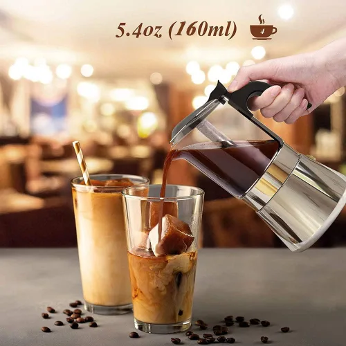 Miniatura 2 de Máquina de café expreso con tapa de cristal y acero inoxidable, cafetera italiana clásica, olla Moka - 4/6/9 tazas, 12.2 fl oz/12.7oz/9 tazas