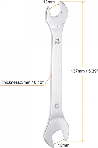 Miniatura 2 de uxcell Llave fina de extremo abierto, espejo métrico de 0.472 in x 0.512 in, acero de alto carbono, para mantenimiento doméstico y reparaciones