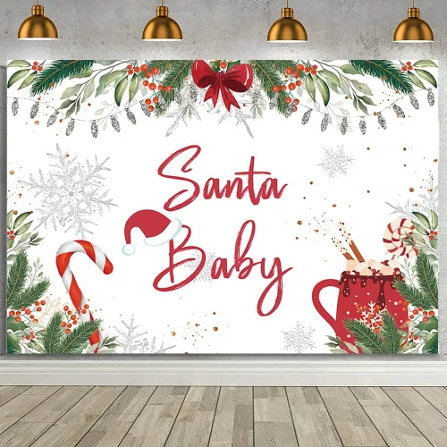 MEHOFOND Telón de fondo de Navidad para baby shower, copo de nieve, fondo blanco para fotografía, decoración de baby shower, pancarta, decoración de