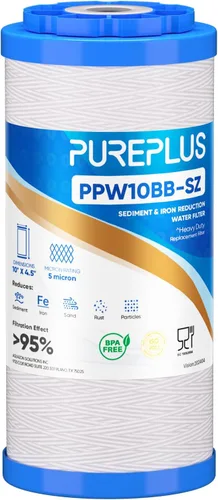 PUREPLUS Compuesto de filtro de sedimentos para heridas de cuerda de 10 x 4.5 pulgadas con filtro reductor de hierro, compatible con sistema de