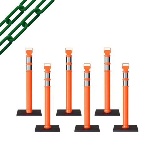 Miniatura 18 de Trafford Industrial - Paquete de 6 postes de delineador de 45 pulgadas, collares reflectantes de 3 pulgadas, base de goma de 10 libras