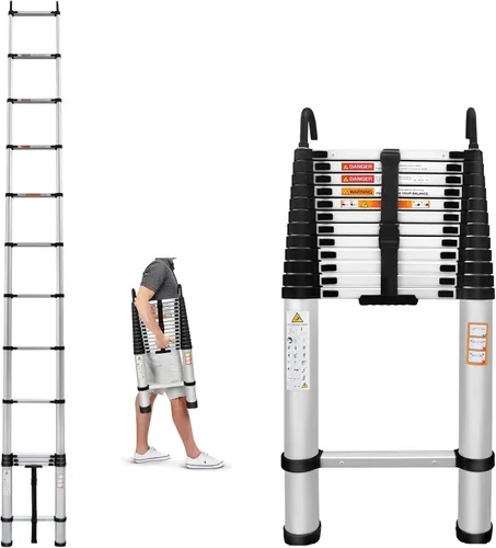 Miniatura 20 de Escalera telescópica plegable de aluminio 5+6 con pasamanos, pedal ancho de seguridad, carga máxima de 330 libras, plegable, fácil de almacenar