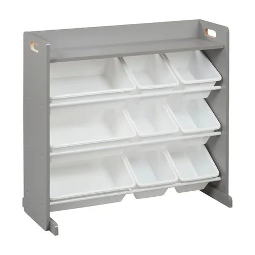 Miniatura 13 de ECR4Kids Organizador de 3 niveles con estante y 9 contenedores, almacenamiento para juguetes, natural oscuro/blanco