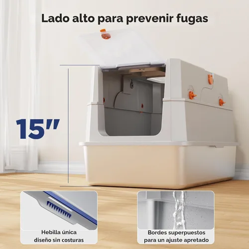 Miniatura 4 de FURTIME Caja de arena de acero inoxidable con tapa, caja de arena cerrada extragrande para gatos grandes, caja de metal para gatos con caja de alta