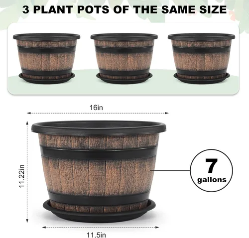 Miniatura 2 de Quarut Macetas de barril marrón de 6 pulgadas con agujeros de drenaje y platillo, juego de 4, plantas para interiores y exteriores para el hogar