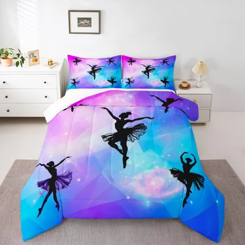 Miniatura 55 de Erosebridal Juego de ropa de cama de princesa de ballet, tamaño Queen, juego de edredón de 3 piezas para niñas bailarinas de ballet, lindo juego
