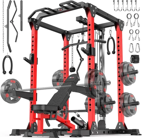 Miniatura 17 de Power Cage - Rack de Potencia Multifunción con Sistema de Cruce de Cables, Rack para Sentadillas de Capacidad de 1800 LBS con Banco de Pesas