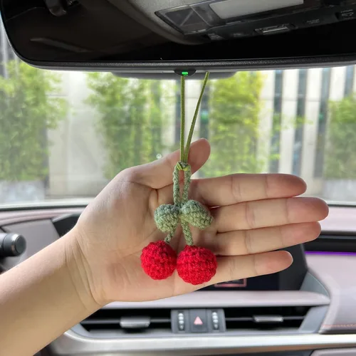 1 Pc Precioso Hecho A Mano Cereza Decoración Espejo Retrovisor Del Coche Accesorios Colgantes Llavero Cereza Novedad, Rojo -