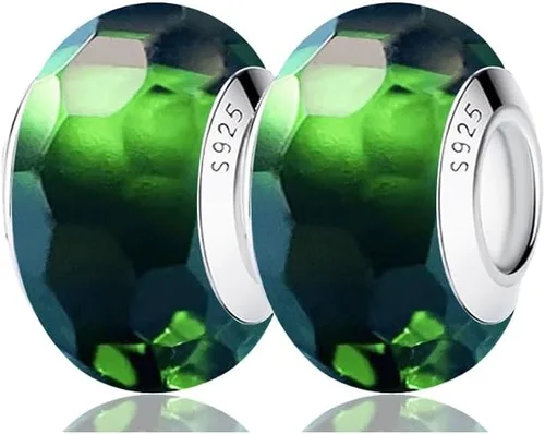 2 dijes de cristal de Murano para pulseras Pandora, dijes de plata de ley 925 para pulseras, dijes de Navidad verde y rojo, muñeco de nieve de
