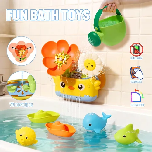 Miniatura 2 de Juguetes de baño para niños de 1 a 3 años Juguetes de baño para bebés seguros y divertidos sin moho Juguetes de baño interactivos con flor