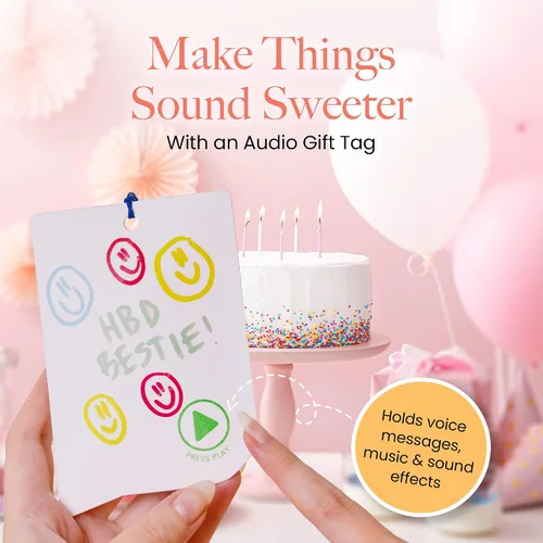 Miniatura 3 de VoiceGift Etiqueta: 1 paquete de etiqueta de felicitación de audio con grabadora de voz, tarjeta de regalo grabable con múltiples mensajes
