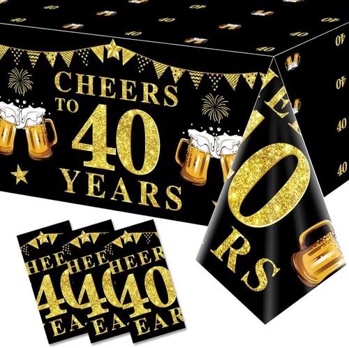 Turypaty Paquete de 3 manteles decorativos de cumpleaños n.° 40 para hombres y mujeres, regalos de felicitación a 40 años, suministros de fiesta,