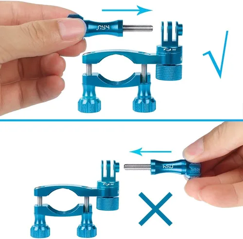Miniatura 6 de HSU Manillar de bicicleta de aluminio de 0.6 a 1.3 pulgadas, poste de asiento de rotación de 360°, soporte de poste de esquí compatible con GoPro