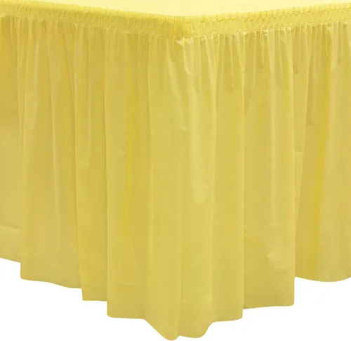 Miniatura 27 de Party Essentials Falda de mesa de plástico desechable resistente, 1 unidad, 29 pulgadas de ancho x 14 pies (168 pulgadas) de largo, amarillo