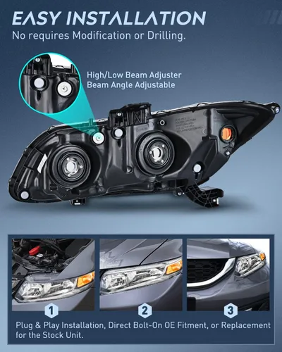 Miniatura 3 de Nilight Conjunto de faros para Honda Civic Sedán 4 puertas 2012 2013 2014 2015 y Coupe 2 puertas 12 13, Carcasa negra Carcasa negra + reflector ámbar