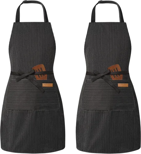 Miniatura 13 de BeLuyi - Paquete de 2 delantales ajustables con peto, delantales de chef para cocina, restaurante, con 2 bolsillos, delantales para mujeres