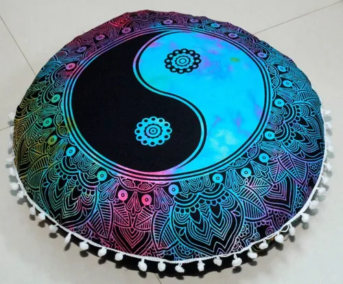 Miniatura 5 de CRAFT KALA Funda de almohada redonda de 22 pulgadas, diseño de mandala bohemio, para meditación, sala de estar, sala de yoga, hogar, dormitorio