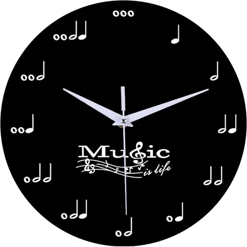 Reloj de pared creativo con nota musical, reloj silencioso en blanco y negro, decorativo, para niños, adultos, estudiantes, habitación, hogar,