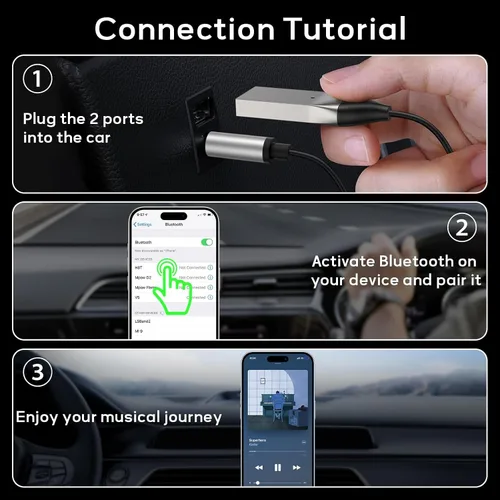 Miniatura 3 de Meliya Adaptador auxiliar a Bluetooth 5.3 para automóvil, USB 2.0 a 0.138 in Bluetooth receptor Jack Kit con micrófono incorporado entrada auxiliar