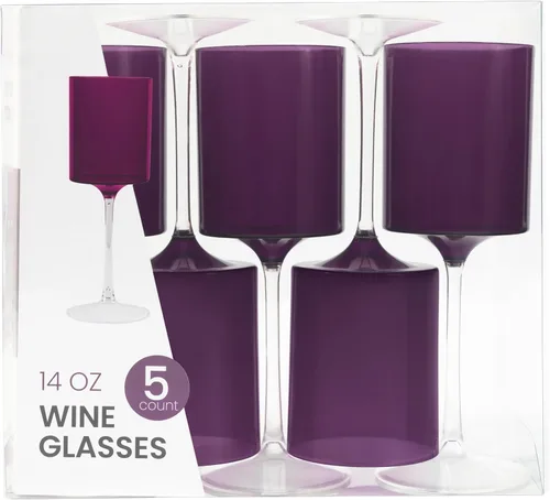 Miniatura 13 de PLASTICPRO Paquete de 10 copas de vino de plástico de 14 onzas, dos tonos, elegantes, desechables, con tallo, reutilizables, de plástico duro