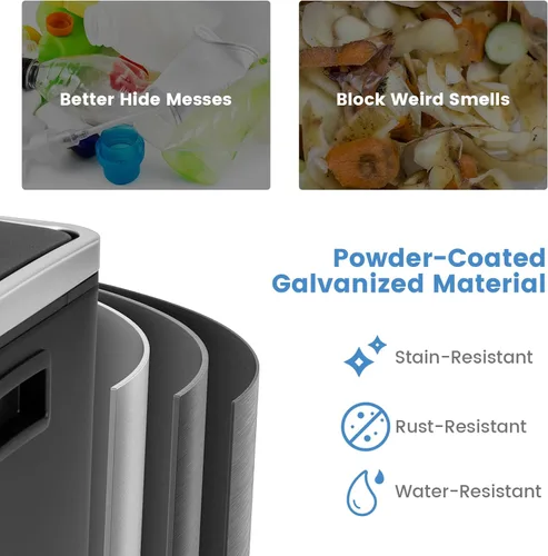 Miniatura 4 de Goplus Basurero doble de 60 litros (2 x 30 L)/16 galones de acero inoxidable, cubo de basura rectangular con cubos interiores y tapas con bisagras