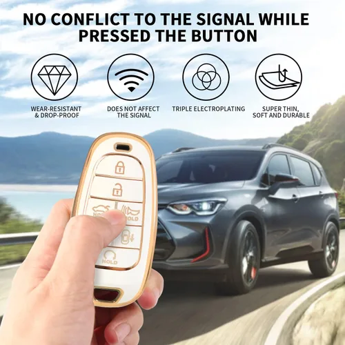 Miniatura 5 de MILD EAST Funda para llavero Hyundai compatible con 7 botones 2023 2022 2021 2020 Hyundai Sonata Santa fe Tucson TPU funda para llavero, A:Blanco