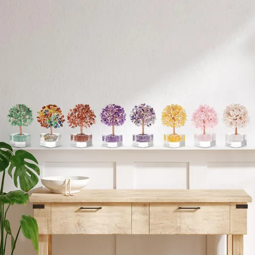 Miniatura 6 de Árbol de la vida de cristal de amatista, decoración de escritorio de oficina en casa, árbol bonsái hecho a mano para calmar, curación espiritual