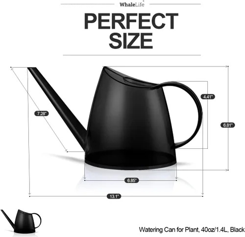 Miniatura 3 de WhaleLife Regadera interior para plantas de bonsái de casa (1.4L, negro)