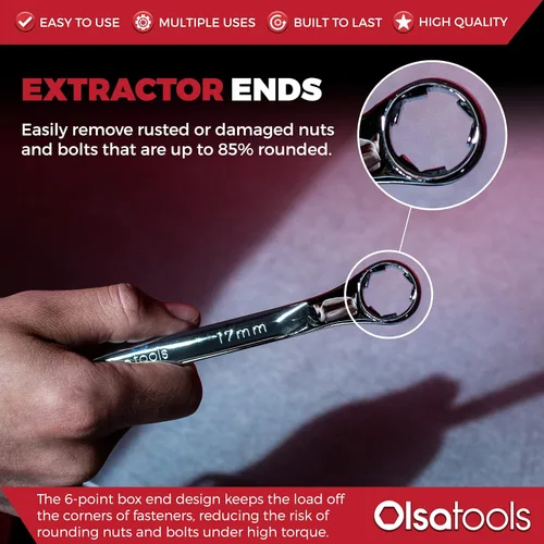 Miniatura 3 de Olsa Tools Juego de llaves de desplazamiento de extractor de pernos - Kit de removedor de sujetadores redondeados de 7 piezas - Diseño métrico